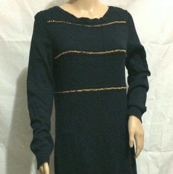 Navy Boatneck chain Sweater‎ Dress Cotton & Angora​ - Picture 1 of 6